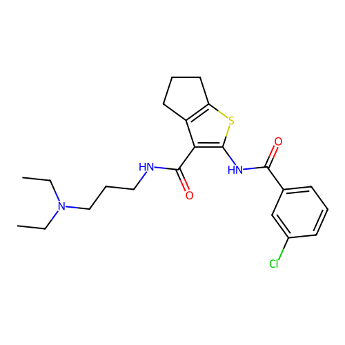 2-[(3-chlorobenzoyl)amino]-N-[3-(diethylamino)propyl]-5,6-dihydro-4H-cyclopenta[b]thiophene-3-carboxamide structure