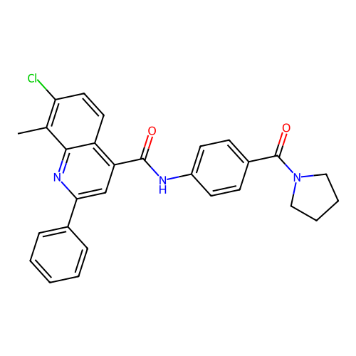 7-chloro-8-methyl-2-phenyl-N-[4-(pyrrolidine-1-carbonyl)phenyl]quinoline-4-carboxamide structure