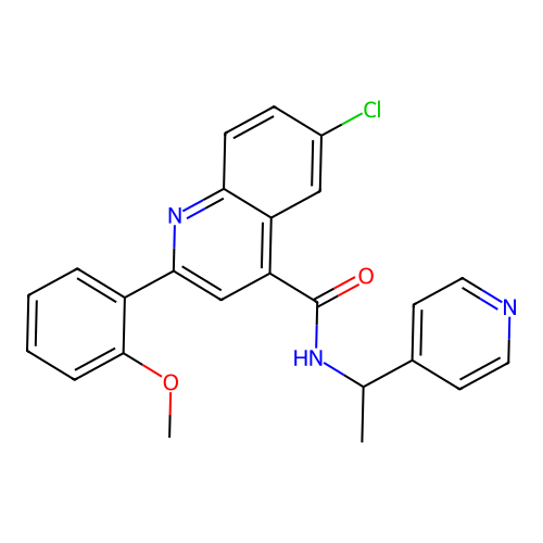 6-chloro-2-(2-methoxyphenyl)-N-(1-pyridin-4-ylethyl)quinoline-4-carboxamide structure