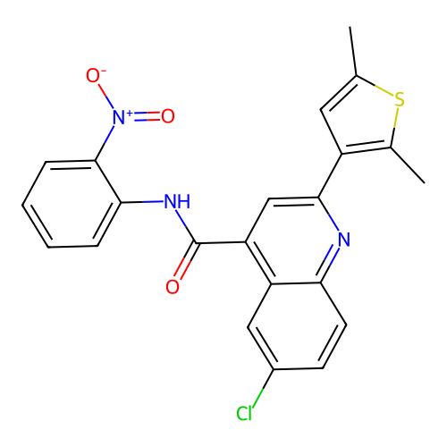6-chloro-2-(2,5-dimethylthiophen-3-yl)-N-(2-nitrophenyl)quinoline-4-carboxamide structure