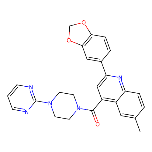 [2-(1,3-benzodioxol-5-yl)-6-methylquinolin-4-yl]-(4-pyrimidin-2-ylpiperazin-1-yl)methanone structure