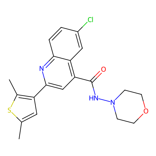 6-chloro-2-(2,5-dimethylthiophen-3-yl)-N-morpholin-4-ylquinoline-4-carboxamide structure