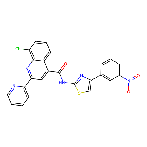 8-chloro-N-[4-(3-nitrophenyl)-1,3-thiazol-2-yl]-2-pyridin-2-ylquinoline-4-carboxamide structure