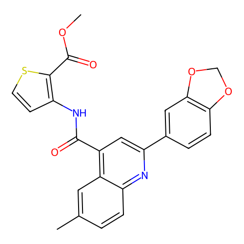 methyl 3-({[2-(1,3-benzodioxol-5-yl)-6-methylquinolin-4-yl]carbonyl}amino)thiophene-2-carboxylate structure