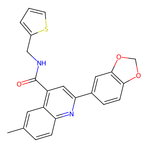 2-(1,3-benzodioxol-5-yl)-6-methyl-N-(thiophen-2-ylmethyl)quinoline-4-carboxamide structure