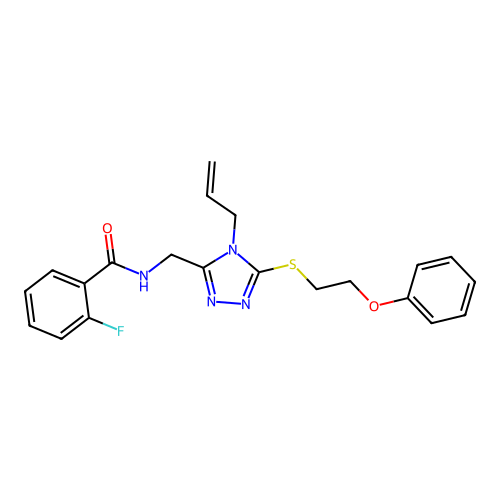 2-fluoro-N-[[5-(2-phenoxyethylsulfanyl)-4-prop-2-enyl-1,2,4-triazol-3-yl]methyl]benzamide structure