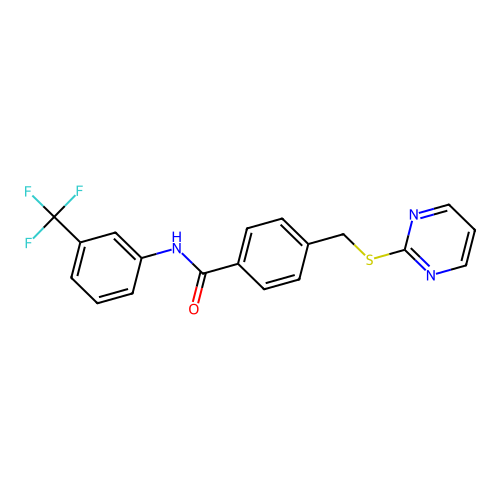4-((pyrimidin-2-ylthio)methyl)-N-(3-(trifluoromethyl)phenyl)benzamide structure