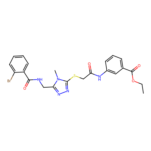 ethyl 3-[({[5-({[(2-bromophenyl)carbonyl]amino}methyl)-4-methyl-4H-1,2,4-triazol-3-yl]sulfanyl}acetyl)amino]benzoate structure