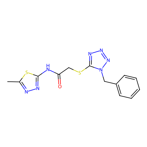 2-(1-benzyltetrazol-5-yl)sulfanyl-N-(5-methyl-1,3,4-thiadiazol-2-yl)acetamide structure