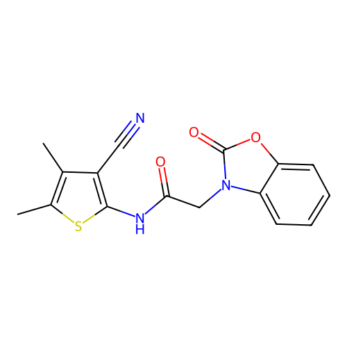 N-(3-cyano-4,5-dimethylthiophen-2-yl)-2-(2-oxo-1,3-benzoxazol-3-yl)acetamide structure