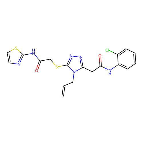 2-{[5-{2-[(2-chlorophenyl)amino]-2-oxoethyl}-4-(prop-2-en-1-yl)-4H-1,2,4-triazol-3-yl]sulfanyl}-N-(1,3-thiazol-2-yl)acetamide structure