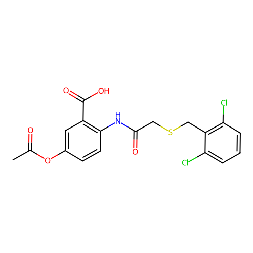 5-(Acetyloxy)-2-({[(2,6-dichlorobenzyl)sulfanyl]acetyl}amino)benzoic acid structure