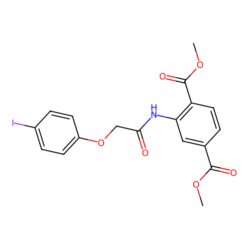 Dimethyl 2-{[(4-iodophenoxy)acetyl]amino}benzene-1,4-dicarboxylate structure