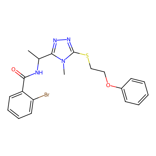 2-bromo-N-(1-{4-methyl-5-[(2-phenoxyethyl)sulfanyl]-4H-1,2,4-triazol-3-yl}ethyl)benzamide structure