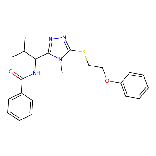 N-(2-methyl-1-{4-methyl-5-[(2-phenoxyethyl)sulfanyl]-4H-1,2,4-triazol-3-yl}propyl)benzamide structure