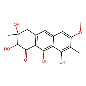 1(2H)-Anthracenone, 3,4-dihydro-2,3,8,9-tetrahydroxy-6-methoxy-3,7-dimethyl- structure