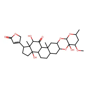 Card-20(22)-enolide, 12,14-dihydroxy-11-oxo-2,3-(((2S,3S,4R,6R)-tetrahydro-3-hydroxy-4-methoxy-6-methyl-2H-pyran-3,2-diyl)bis(oxy))-, (2alpha,3beta,5beta,12alpha)- structure