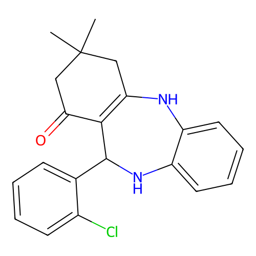 11-(2-chlorophenyl)-3,3-dimethyl-2,3,4,5,10,11-hexahydro-1H-dibenzo[b,e][1,4]diazepin-1-one structure