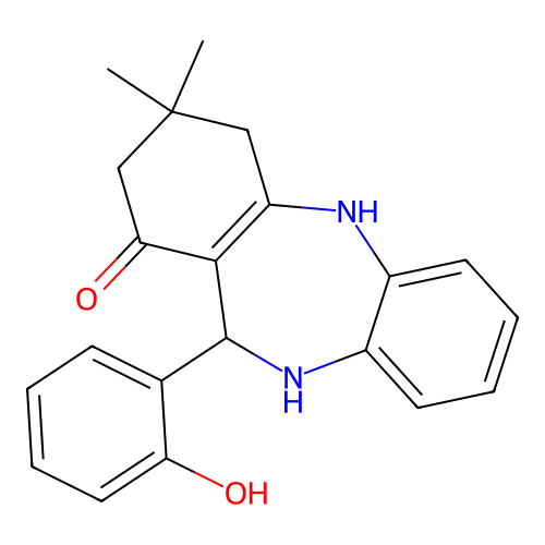 11-(2-hydroxyphenyl)-3,3-dimethyl-2,3,4,5,10,11-hexahydro-1H-dibenzo[b,e][1,4]diazepin-1-one structure
