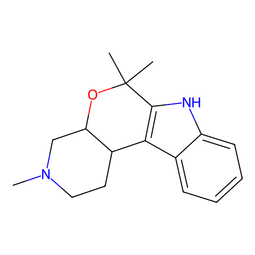 3,6,6-Trimethyl-1,2,3,4,4a,6,7,11c-octahydropyrido(4',3':5,6)pyrano(3,4-b)indole structure
