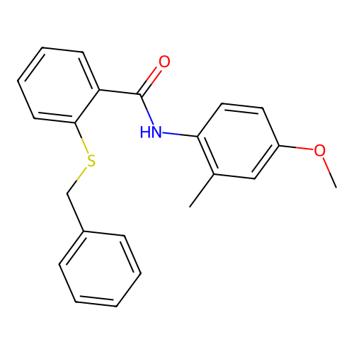 2-benzylsulfanyl-N-(4-methoxy-2-methylphenyl)benzamide structure