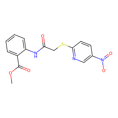 Methyl 2-[[2-(5-nitropyridin-2-yl)sulfanylacetyl]amino]benzoate structure