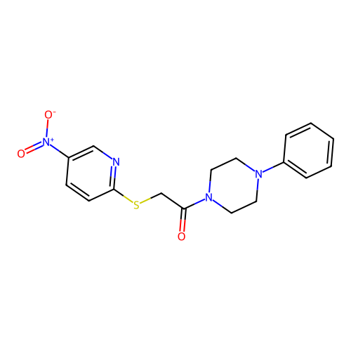 2-(5-Nitropyridin-2-yl)sulfanyl-1-(4-phenylpiperazin-1-yl)ethanone structure