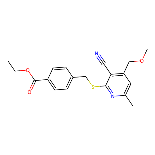 ethyl 4-({[3-cyano-4-(methoxymethyl)-6-methylpyridin-2-yl]sulfanyl}methyl)benzoate structure