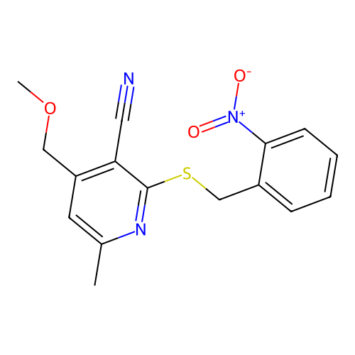 4-(methoxymethyl)-6-methyl-2-[(2-nitrophenyl)methylsulfanyl]pyridine-3-carbonitrile structure