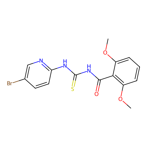 N-[(5-bromopyridin-2-yl)carbamothioyl]-2,6-dimethoxybenzamide structure