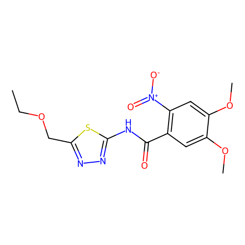 N-[5-(ethoxymethyl)-1,3,4-thiadiazol-2-yl]-4,5-dimethoxy-2-nitrobenzamide structure
