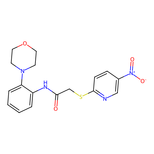 N-(2-morpholin-4-ylphenyl)-2-(5-nitropyridin-2-yl)sulfanylacetamide structure