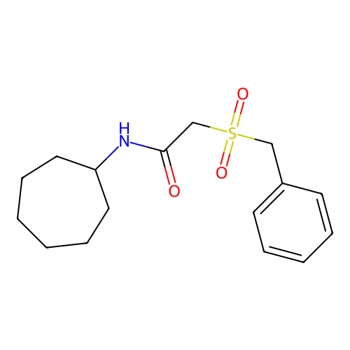 2-benzylsulfonyl-N-cycloheptylacetamide structure