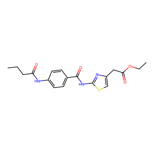 Ethyl (2-{[4-(butyrylamino)benzoyl]amino}-1,3-thiazol-4-yl)acetate structure