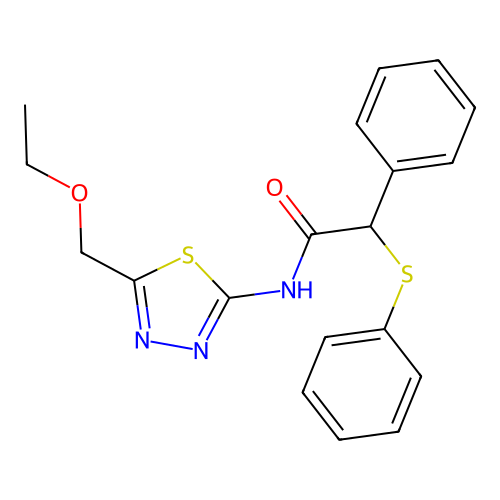 N-[5-(ethoxymethyl)-1,3,4-thiadiazol-2-yl]-2-phenyl-2-phenylsulfanylacetamide structure