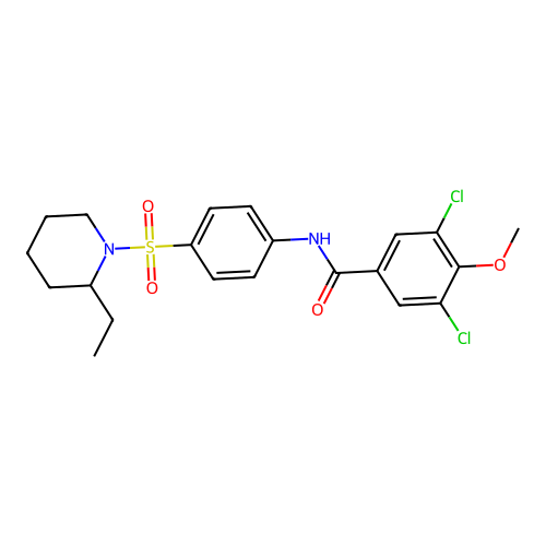 3,5-dichloro-N-{4-[(2-ethylpiperidin-1-yl)sulfonyl]phenyl}-4-methoxybenzamide structure