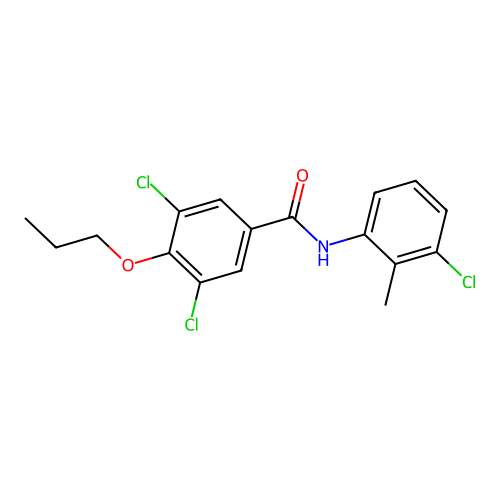3,5-dichloro-N-(3-chloro-2-methylphenyl)-4-propoxybenzamide structure