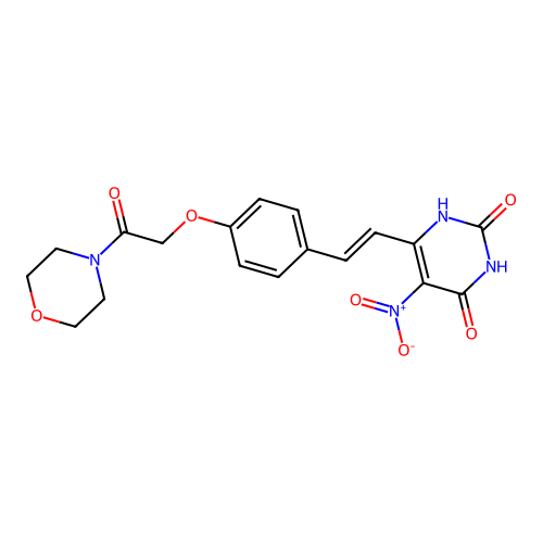 (E)-6-(4-(2-morpholino-2-oxoethoxy)styryl)-5-nitropyrimidine-2,4(1H,3H)-dione structure