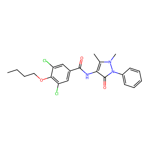 4-butoxy-3,5-dichloro-N-(1,5-dimethyl-3-oxo-2-phenyl-2,3-dihydro-1H-pyrazol-4-yl)benzamide structure