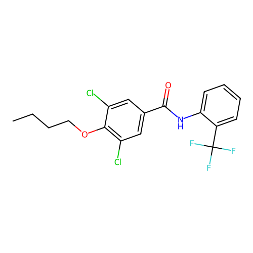 4-butoxy-3,5-dichloro-N-[2-(trifluoromethyl)phenyl]benzamide structure