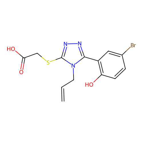 2-((4-allyl-5-(5-bromo-2-hydroxyphenyl)-4H-1,2,4-triazol-3-yl)thio)acetic acid structure