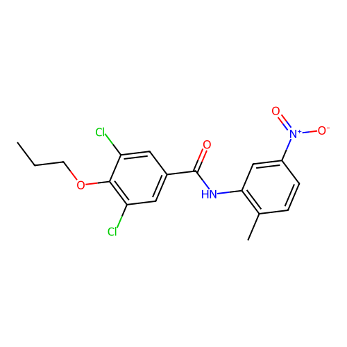 3,5-dichloro-N-(2-methyl-5-nitrophenyl)-4-propoxybenzamide structure