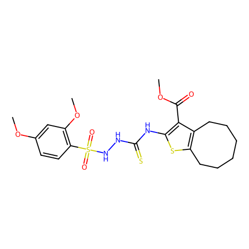 methyl 2-(2-((2,4-dimethoxyphenyl)sulfonyl)hydrazinecarbothioamido)-4,5,6,7,8,9-hexahydrocycloocta[b]thiophene-3-carboxylate structure