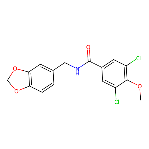 N-(1,3-benzodioxol-5-ylmethyl)-3,5-dichloro-4-methoxybenzamide structure