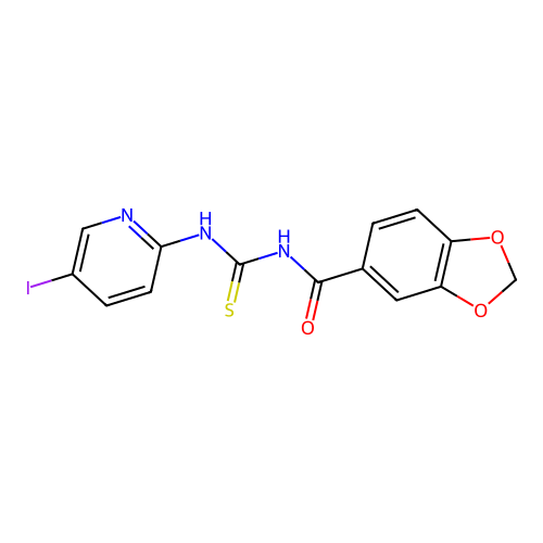 N-[(5-iodopyridin-2-yl)carbamothioyl]-1,3-benzodioxole-5-carboxamide structure