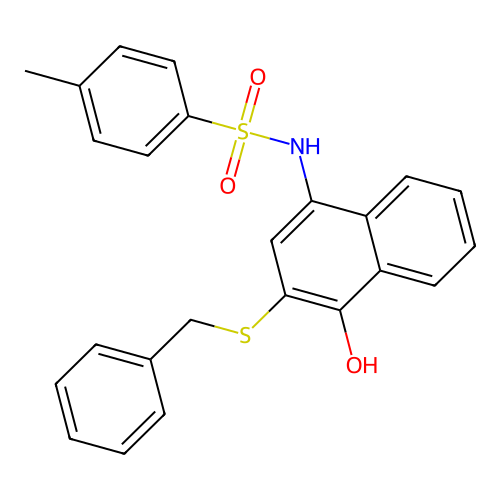 N-(3-benzylsulfanyl-4-hydroxynaphthalen-1-yl)-4-methylbenzenesulfonamide structure