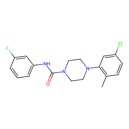 4-(5-chloro-2-methylphenyl)-N-(3-fluorophenyl)piperazine-1-carboxamide structure
