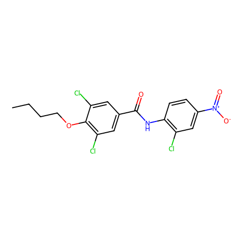 4-butoxy-3,5-dichloro-N-(2-chloro-4-nitrophenyl)benzamide structure