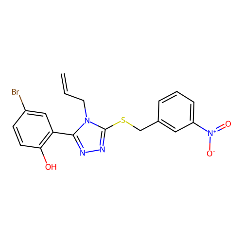 2-(4-allyl-5-((3-nitrobenzyl)thio)-4H-1,2,4-triazol-3-yl)-4-bromophenol structure