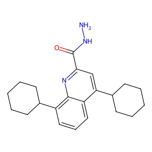 2-Quinolinecarboxylic acid, 4,8-dicyclohexyl-, hydrazide structure
